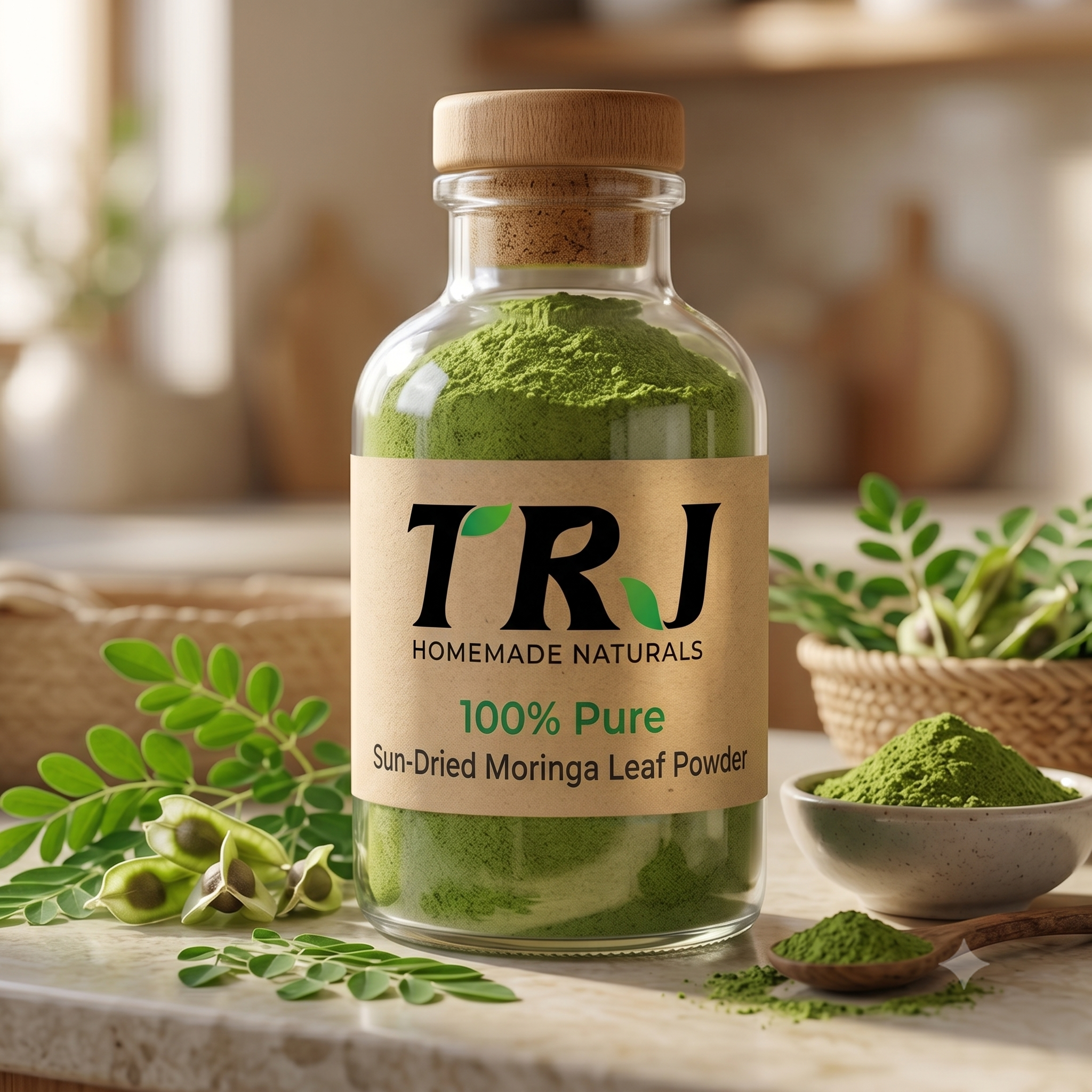 TRJ Homemade Naturals Moringa Leaf Powder | 100% Pure & Natural | Nutrient-Dense Superfood | No Additives | Supports Immunity & Detox | 100g Zip Pouch