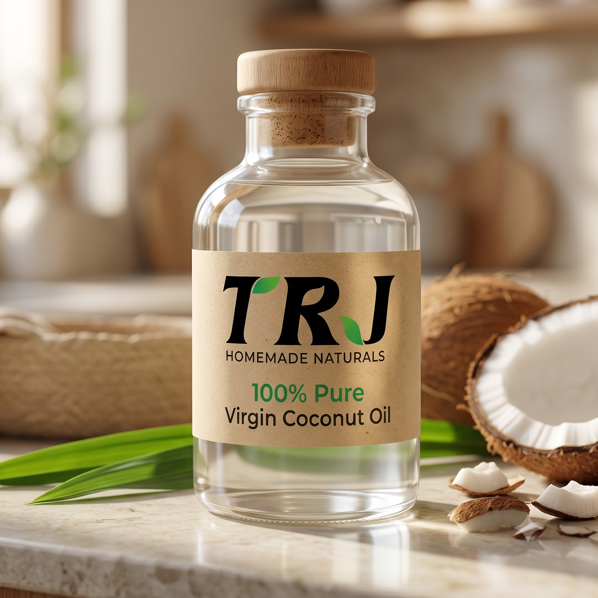 TRJ Homemade Naturals Cold-Pressed Coconut Oil | 100% Pure & Natural | Unrefined & Chemical-Free | For Cooking, Hair & Skin | 500ml Glass Bottle